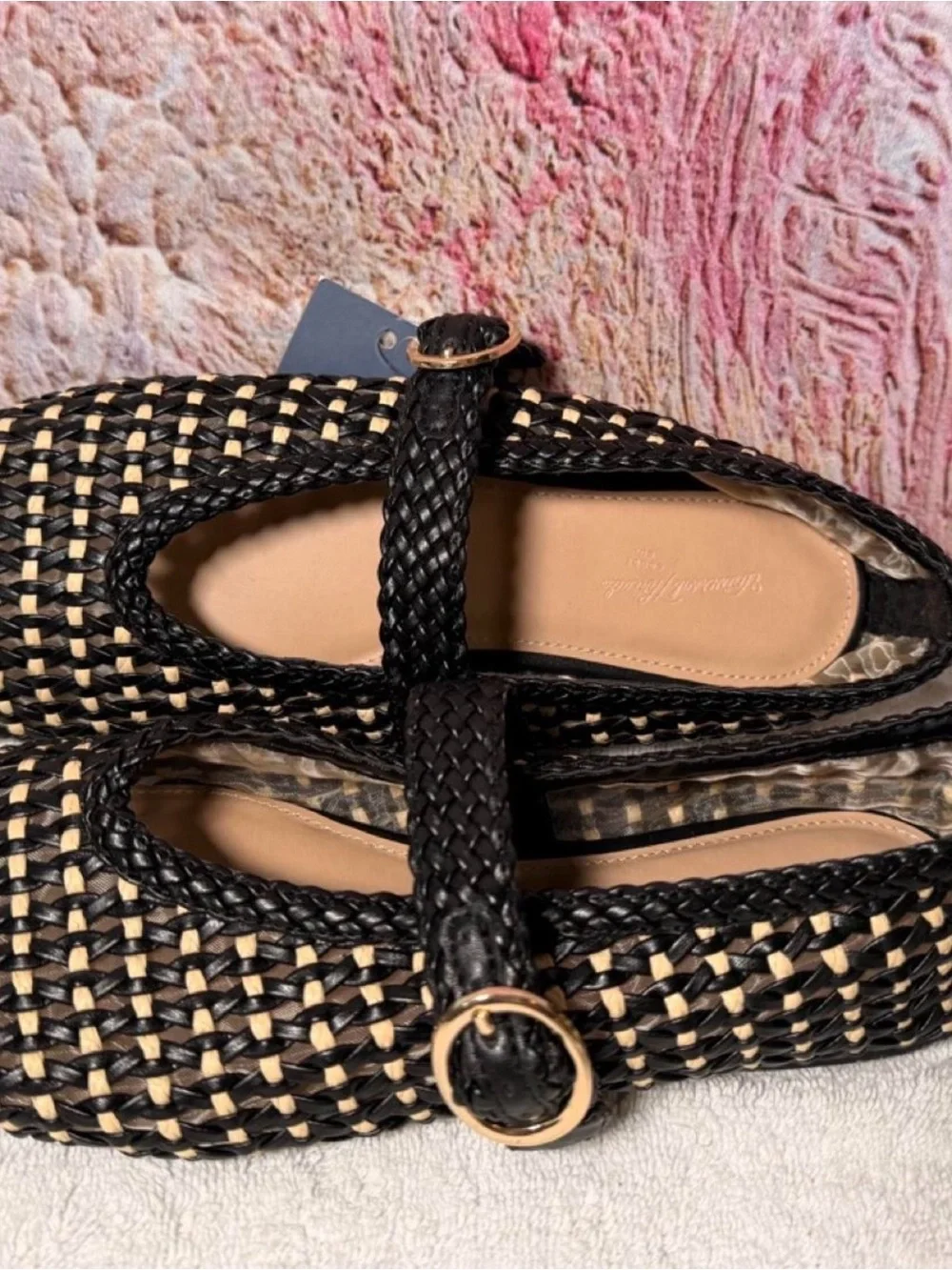 a new day Black and Natural Woven Mary Jane Flats